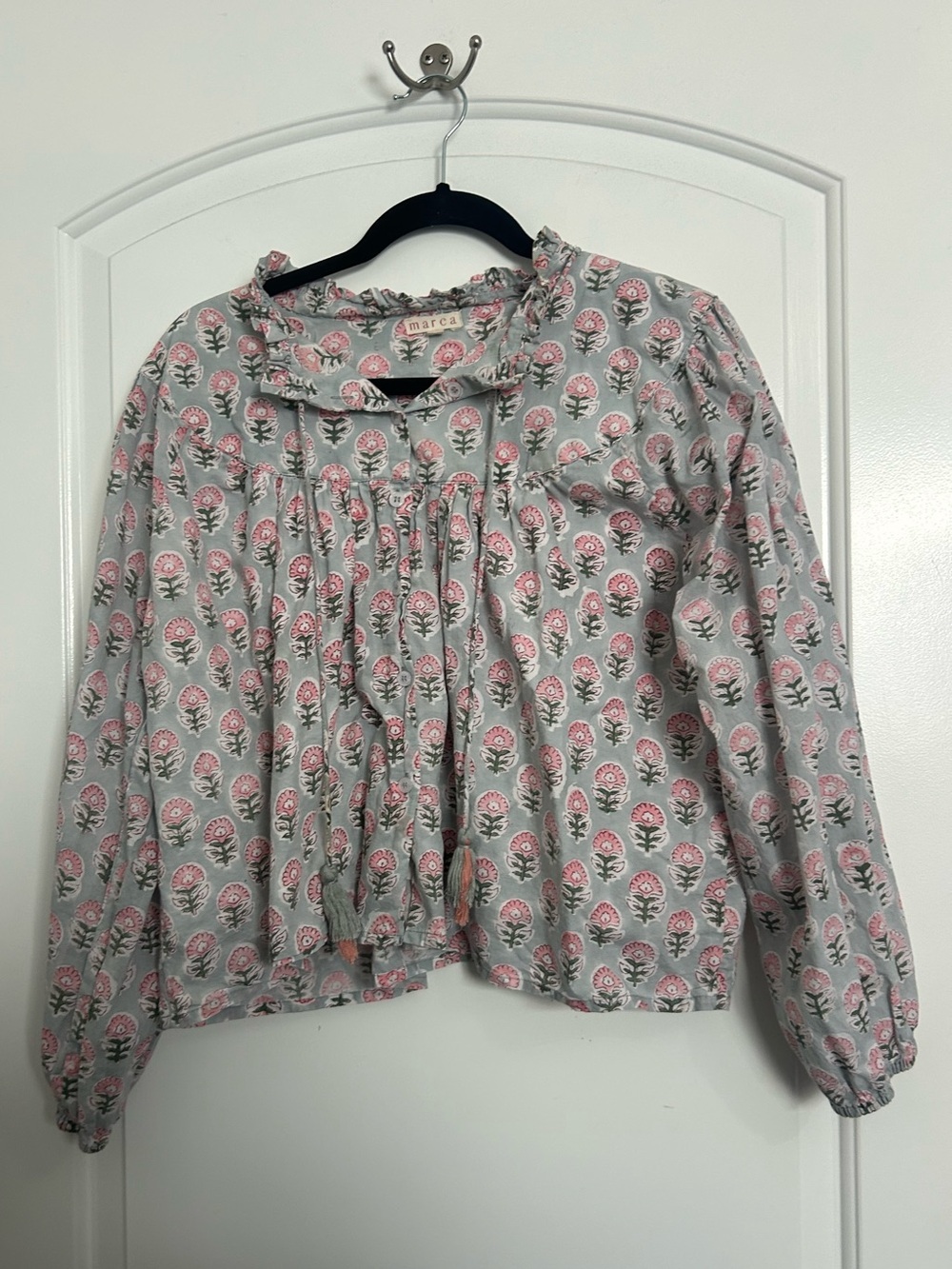 Marea Georgia Floral Print 100% cotton blue Blouse size L boho chic cottage core